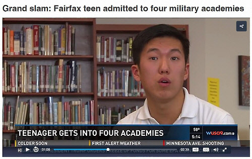 미 4대 사관학교 동시 입학허가 받은 티머시 박 [미국 WUSA9 방송 캡처]